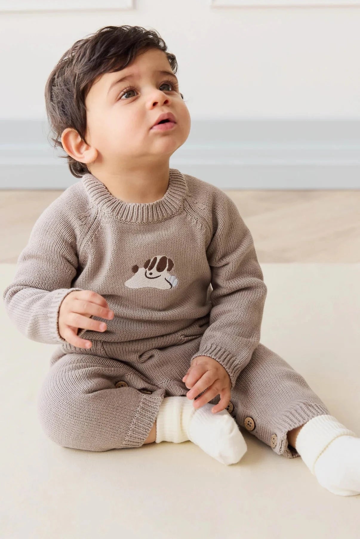 Jamie Kay Theo Knit Onepiece - Sasha Puppy Tofu - Organic Cotton Onepiece Jamie Kay 