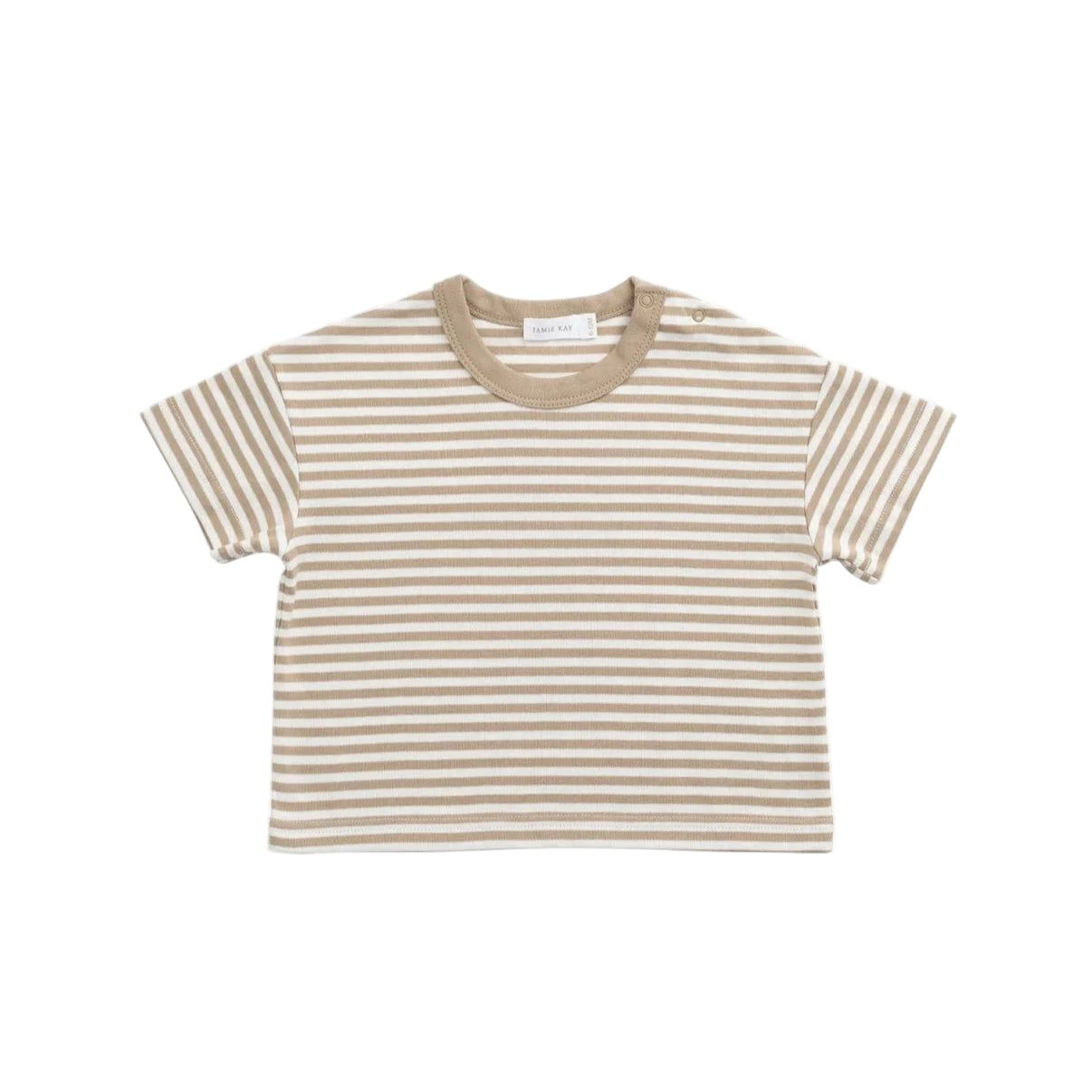 Jamie Kay Wesley Tee - Slim Stripe Brioche/Cloud - Pima Cotton Short Sleeve Top Jamie Kay 