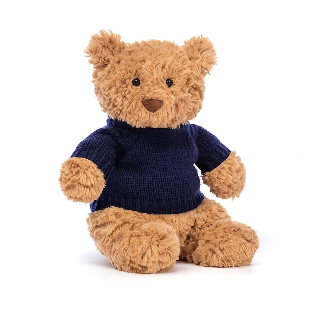 Jellycat Bartholomew Bear Medium - With Navy Varsity Jumper Soft Toy Jellycat 