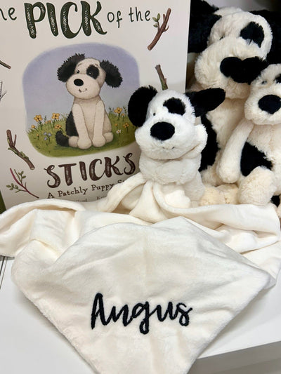 Jellycat Bashful - Black & Cream Puppy Soother - Discontinued Soother Jellycat 