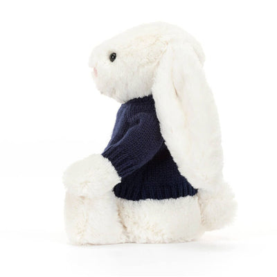 Jellycat Bashful Cream Bunny Original - With Navy Personalised Jumper Soft Toy Jellycat 