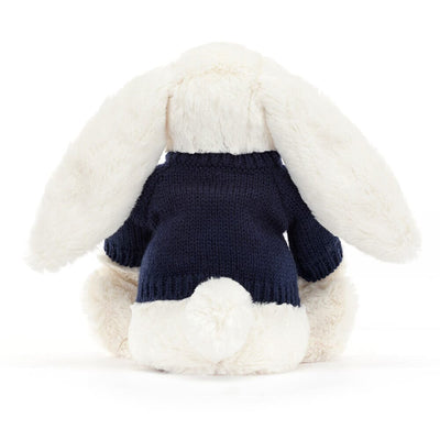 Jellycat Bashful Cream Bunny Original - With Navy Personalised Jumper Soft Toy Jellycat 