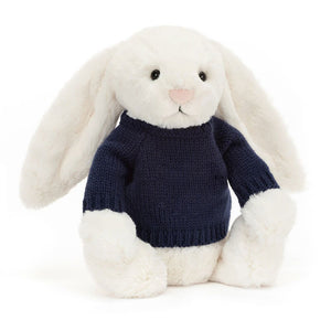 Jellycat Bashful Cream Bunny Original - With Navy Personalised Jumper