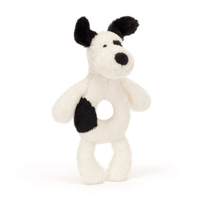 Jellycat Bashful - Black & Cream Puppy Ring Rattle