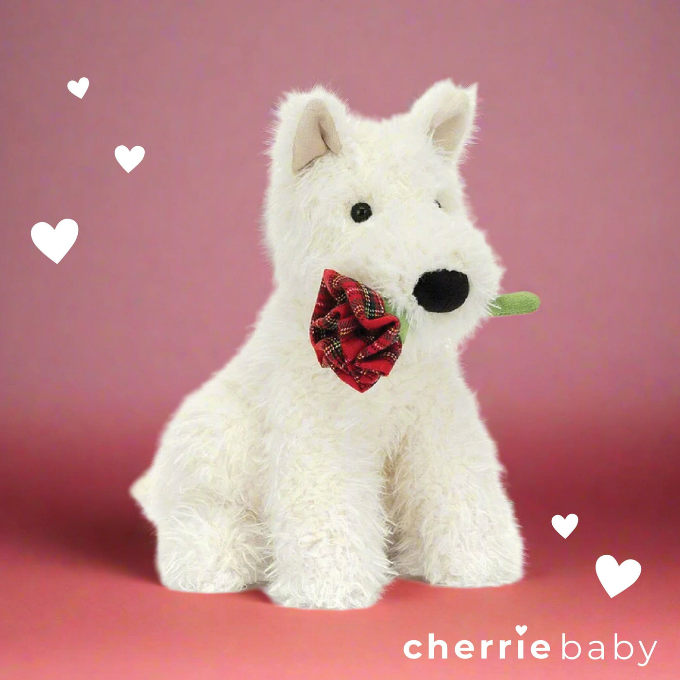 Jellycat - Munro Dog Holding Rose Soft Toy Jellycat 