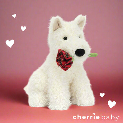 Jellycat - Munro Dog Holding Rose Soft Toy Jellycat 