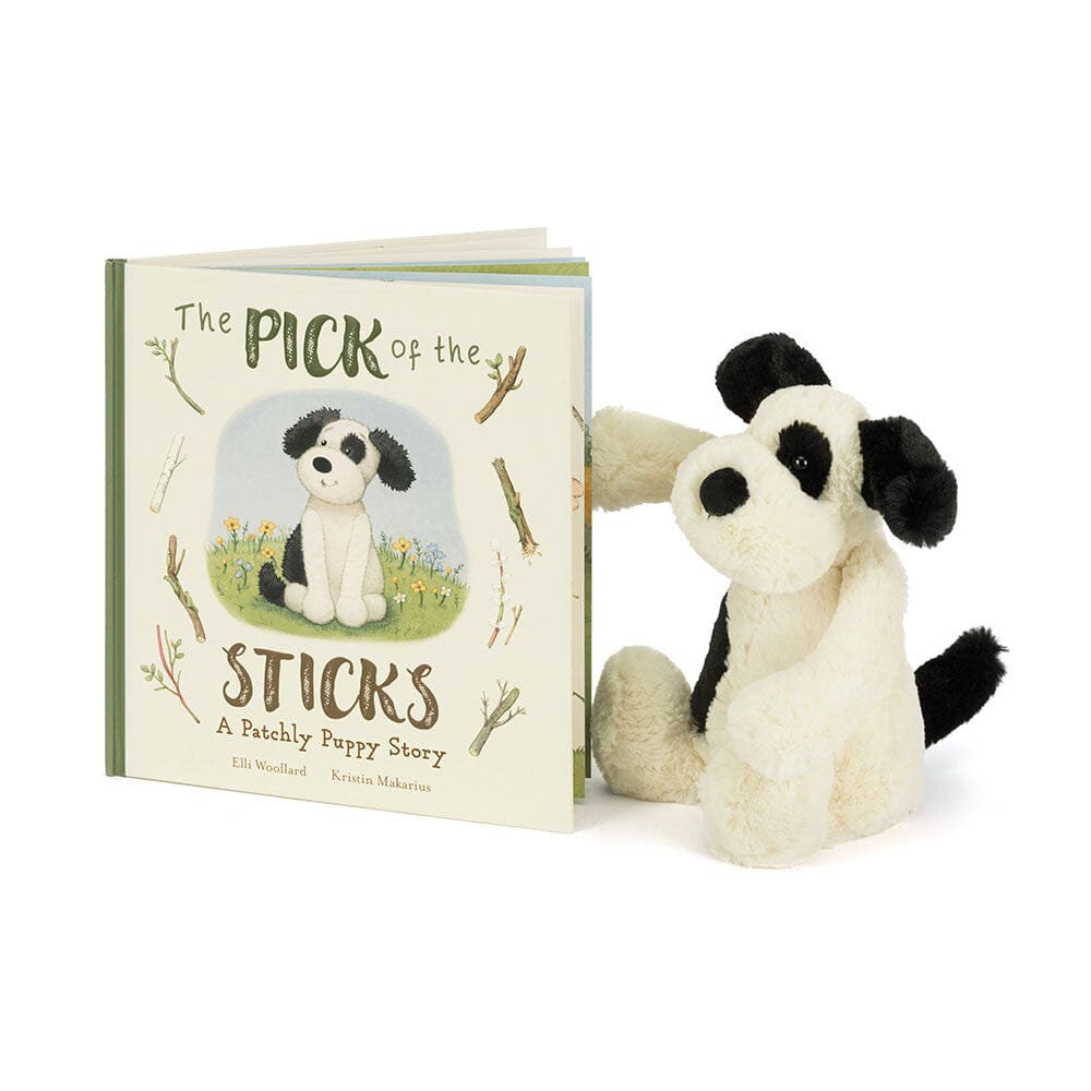 Jellycat The Pick of the Sticks Book and Bashful Black & Cream Puppy Original Bundle Jellycat 