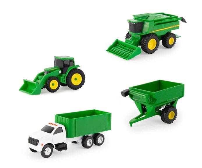 John Deere 4 Piece CNP Vehicle Carded Set - Grain Truck/Trailer/Harvester/Tractor with Loader Vehicles John Deere 