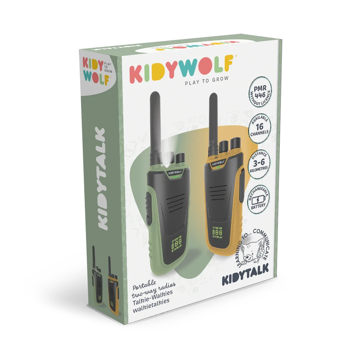 Kidywolf - Kidytalk Long Range Walkie Talkie | Green/Orange Walkie Talkie Kidywolf 