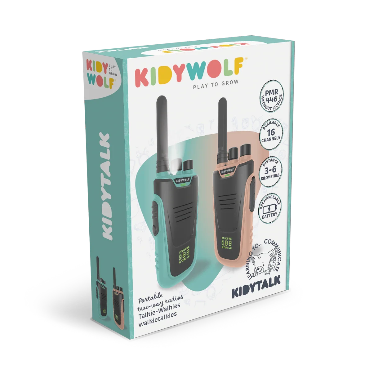 Kidywolf - Kidytalk Long Range Walkie Talkie | Natural/Cyan Walkie Talkie Kidywolf 