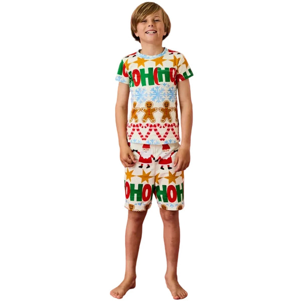 Kip & Co - Organic Cotton Short Sleeve Tee & Short Pyjama Set | Festive Garland Short Sleeve Pyjamas Kip & Co 