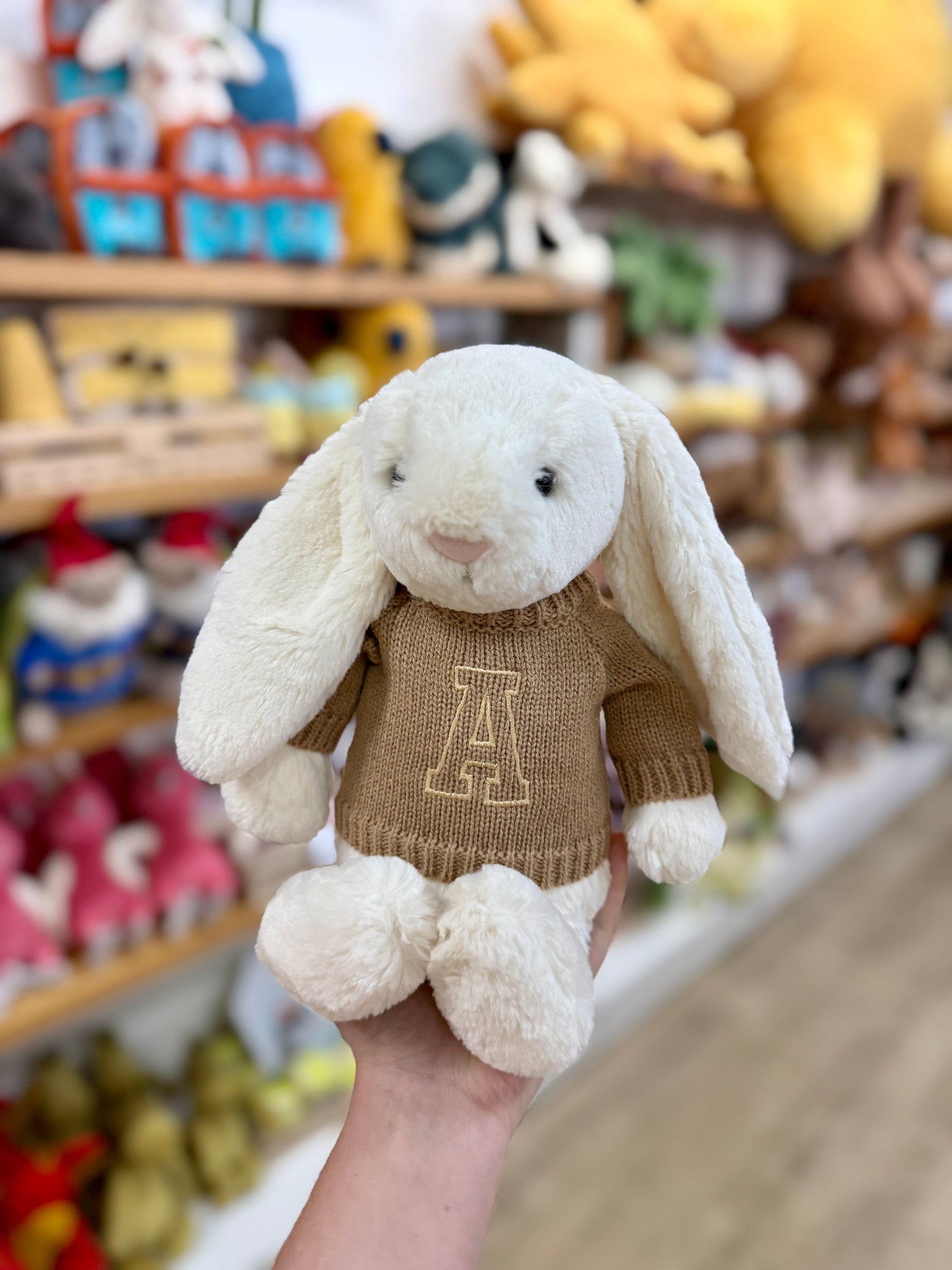 Knitted Jumper Biscuit - With Personalised Varsity Initial | Fits Medium Bashful Jellycat (JUMPER ONLY) Cherrie Baby Boutique 
