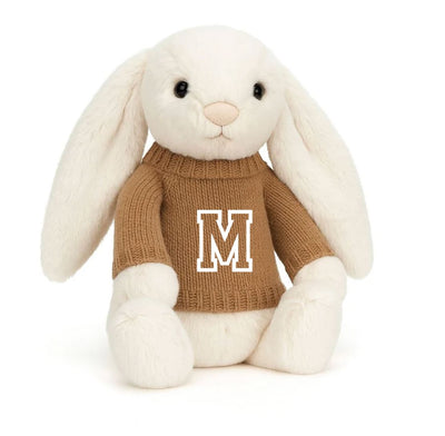 Knitted Jumper Biscuit - With Personalised Varsity Initial | Fits Medium Bashful Jellycat (JUMPER ONLY) Cherrie Baby Boutique 