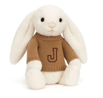 Knitted Jumper Biscuit - With Personalised Varsity Initial | Fits Medium Bashful Jellycat (JUMPER ONLY) Cherrie Baby Boutique 
