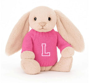Knitted Jumper Candy Pink - With Personalised Varsity Initial | Fits Medium Bashful Jellycat (JUMPER ONLY)