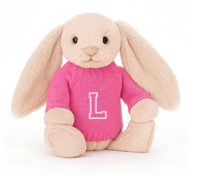 Knitted Jumper Candy Pink - With Personalised Varsity Initial | Fits Medium Bashful Jellycat (JUMPER ONLY) Cherrie Baby Boutique 