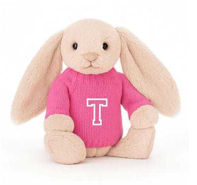 Knitted Jumper Candy Pink - With Personalised Varsity Initial | Fits Medium Bashful Jellycat (JUMPER ONLY) Cherrie Baby Boutique 