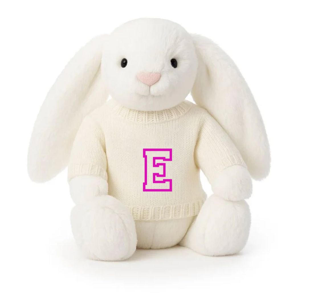 Knitted Jumper Cream - With Personalised Varsity Initial | Fits Medium Bashful Jellycat (JUMPER ONLY) Cherrie Baby Boutique 