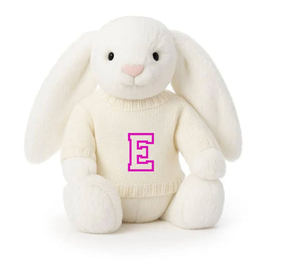 Knitted Jumper Cream - With Personalised Varsity Initial | Fits Medium Bashful Jellycat (JUMPER ONLY) Cherrie Baby Boutique 
