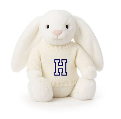 Knitted Jumper Cream - With Personalised Varsity Initial | Fits Medium Bashful Jellycat (JUMPER ONLY) Cherrie Baby Boutique 