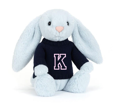 Knitted Jumper Navy - With Personalised Varsity Initial | Fits Medium Bashful Jellycat (JUMPER ONLY) Cherrie Baby Boutique 