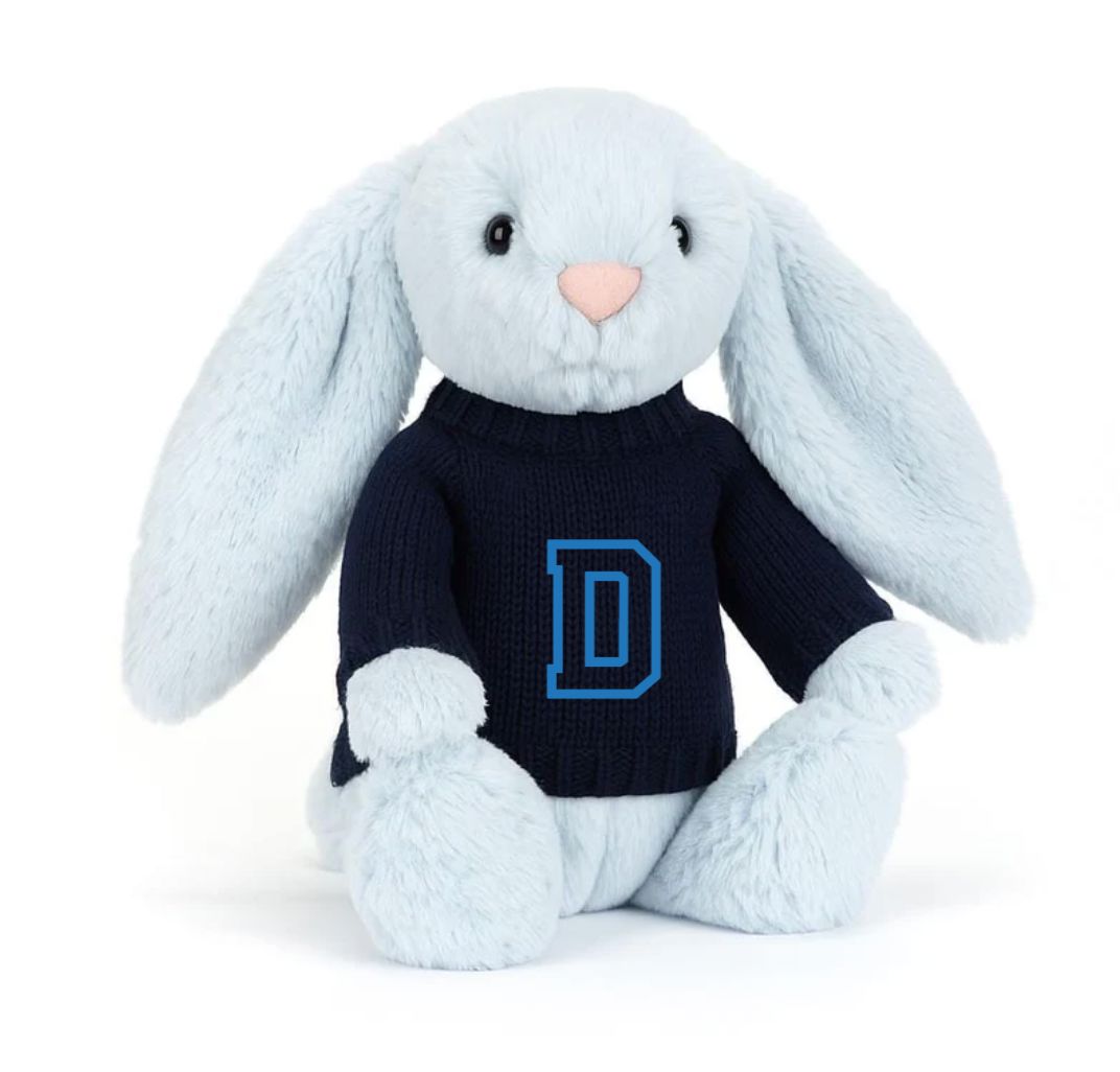 Knitted Jumper Navy - With Personalised Varsity Initial | Fits Medium Bashful Jellycat (JUMPER ONLY) Cherrie Baby Boutique 