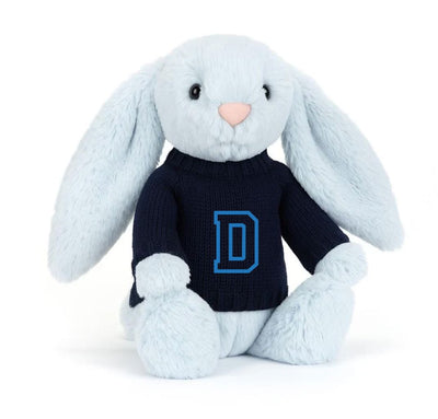 Knitted Jumper Navy - With Personalised Varsity Initial | Fits Medium Bashful Jellycat (JUMPER ONLY) Cherrie Baby Boutique 