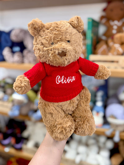 Knitted Jumper Red - With Optional Personalised Name | Fits Medium Soft Toy (JUMPER ONLY) Cherrie Baby Boutique 