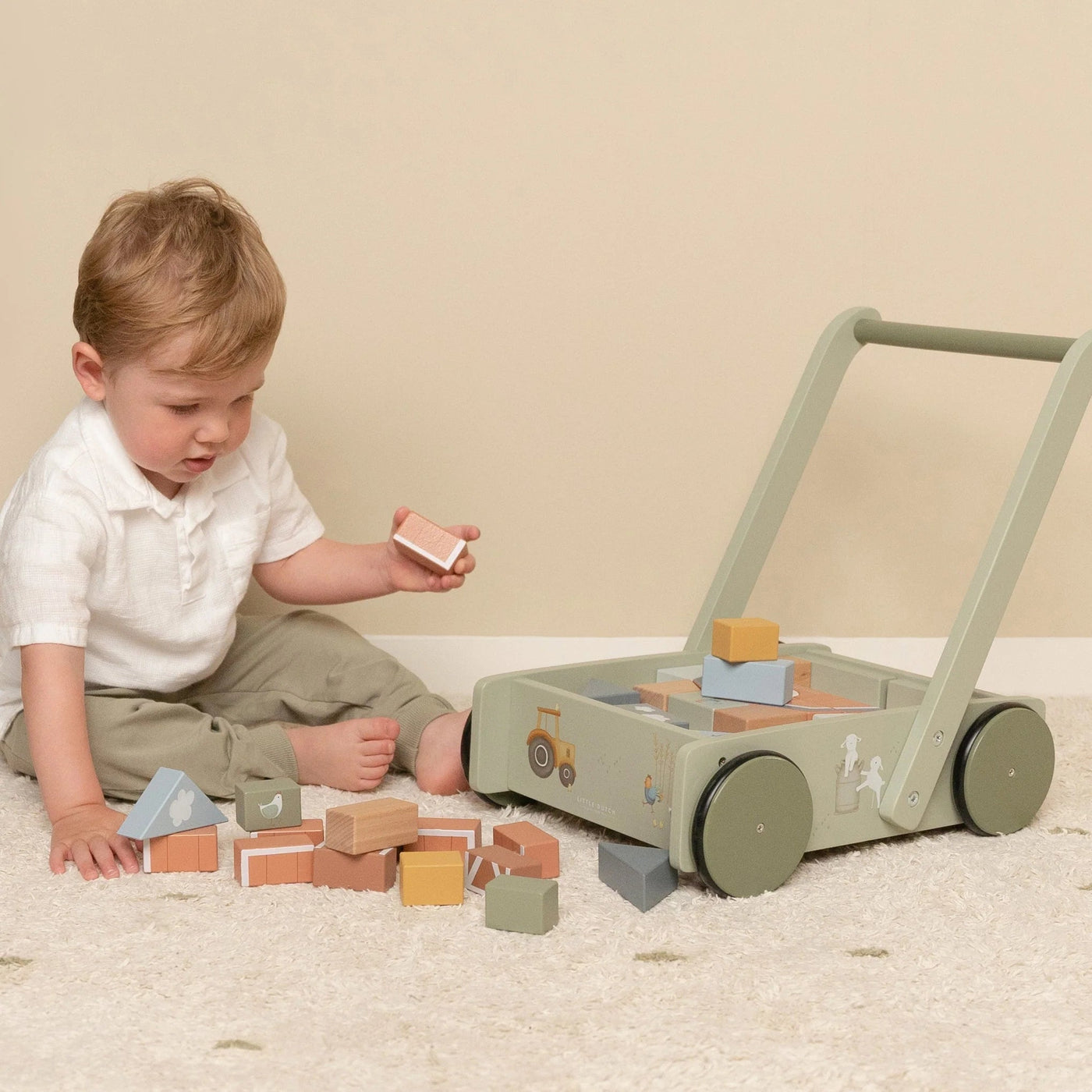 Little Dutch - Little Farm Block Trolley Wooden Toy Little Dutch 