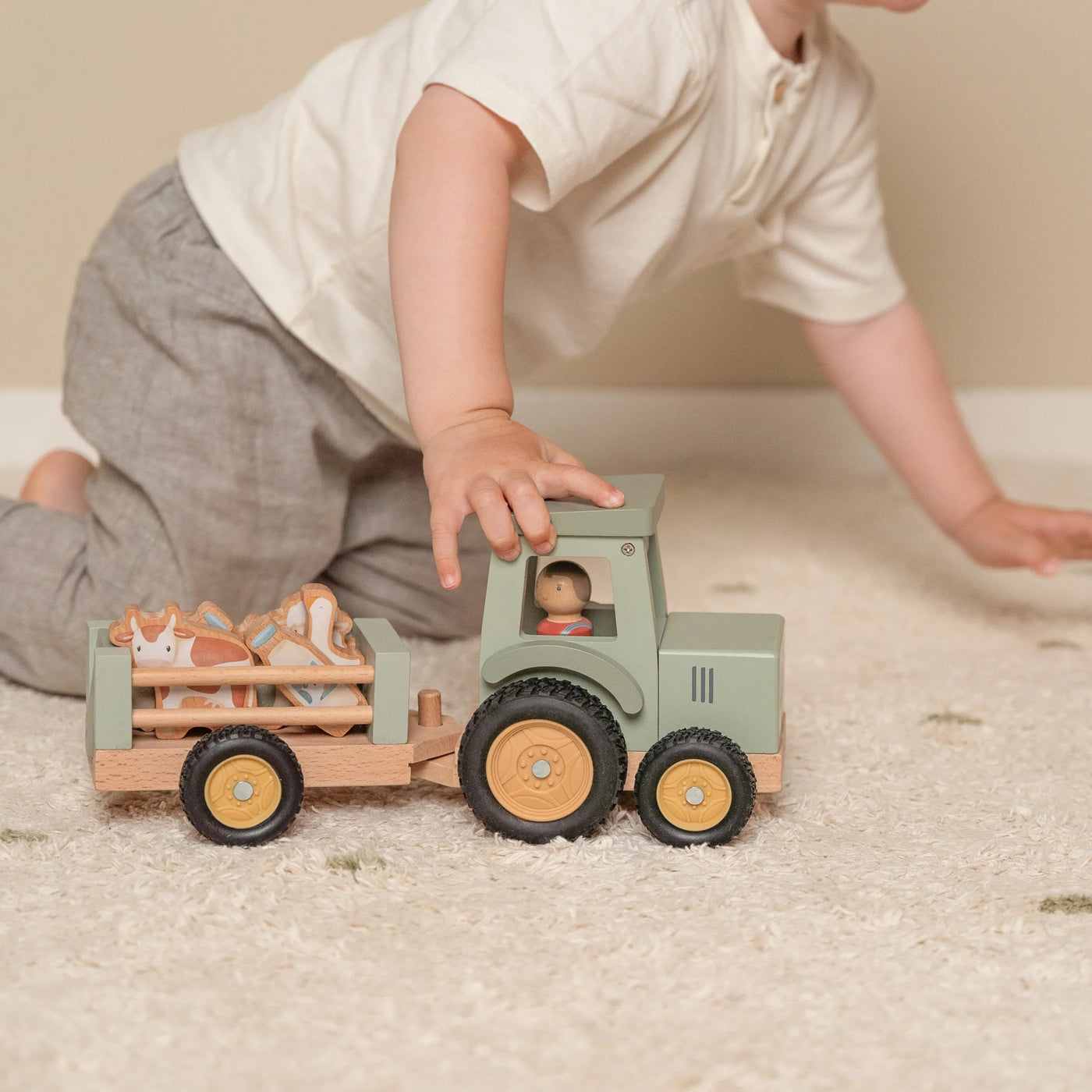 Little Dutch - Little Farm Tractor With Trailer Wooden Toy Little Dutch 