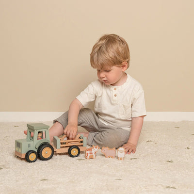 Little Dutch - Little Farm Tractor With Trailer Wooden Toy Little Dutch 