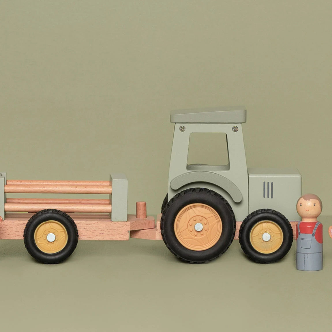 Little Dutch - Little Farm Tractor With Trailer Wooden Toy Little Dutch 