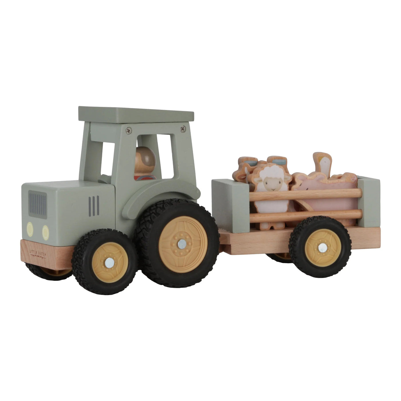 Little Dutch - Little Farm Tractor With Trailer Wooden Toy Little Dutch 