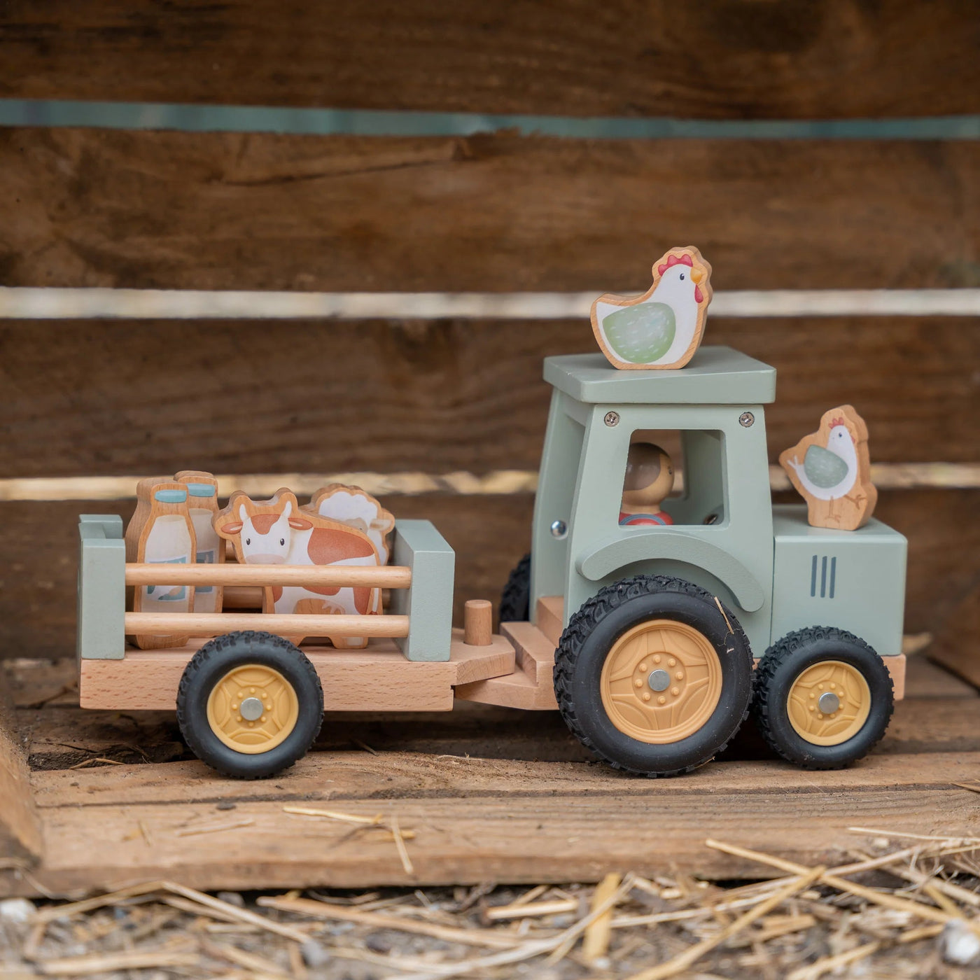 Little Dutch - Little Farm Tractor With Trailer Wooden Toy Little Dutch 