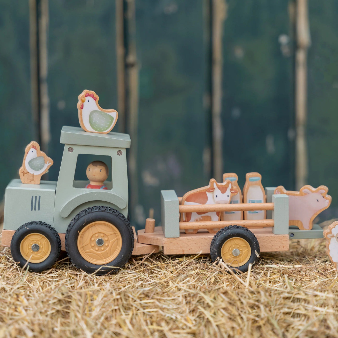 Little Dutch - Little Farm Tractor With Trailer Wooden Toy Little Dutch 