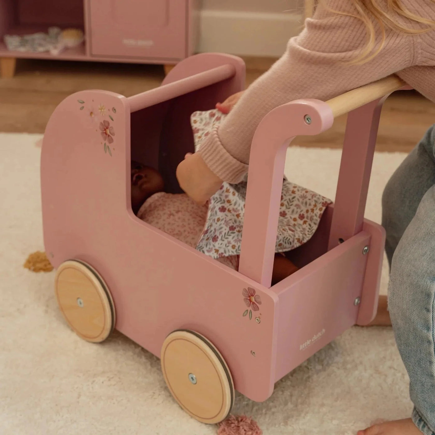 Little Dutch - Wooden Doll Pram with Textiles | Pink Doll Accessories Little Dutch 