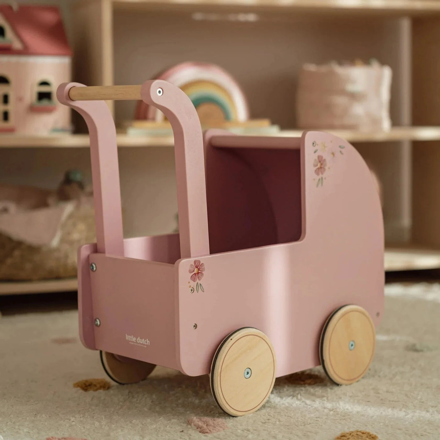 Little Dutch - Wooden Doll Pram with Textiles | Pink Doll Accessories Little Dutch 