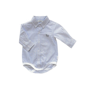 Love Henry - Baby Boys Dress Shirt Romper | Navy Pinestripe