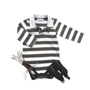 Love Henry - Baby Boys Freddie Polo Romper Olive Stripe