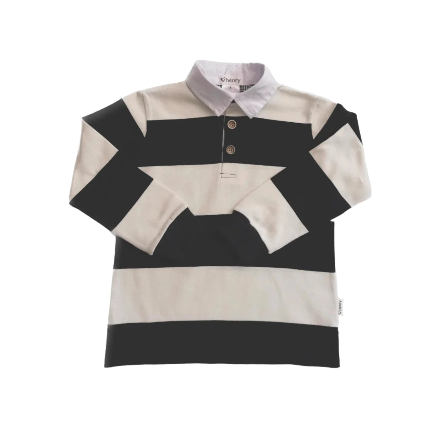 Love Henry - Boys Freddie Rugby Polo - Cream Stripe Long Sleeve Shirt Love Henry 