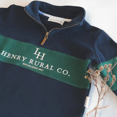 Love Henry - Boys Rural Co Sweater | Navy/Green Jumper Love Henry 