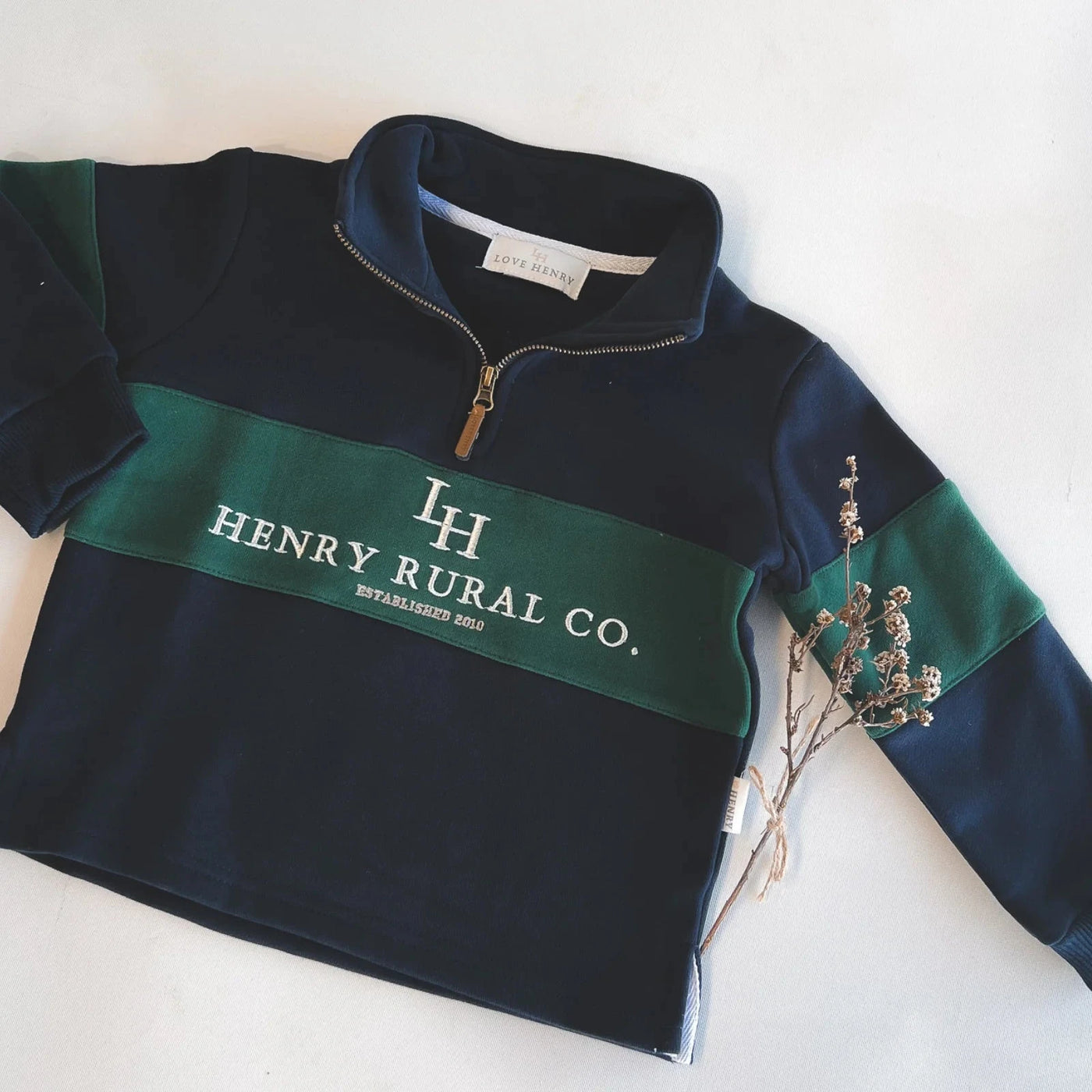 Love Henry - Boys Rural Co Sweater | Navy/Green Jumper Love Henry 