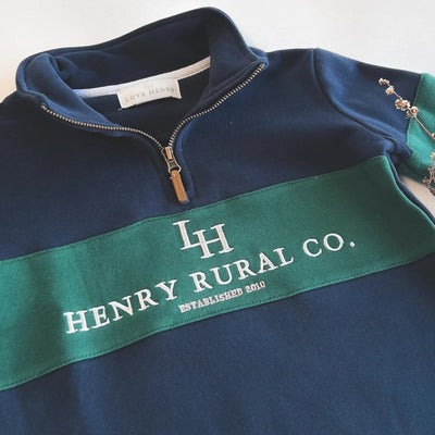 Love Henry - Boys Rural Co Sweater | Navy/Green Jumper Love Henry 