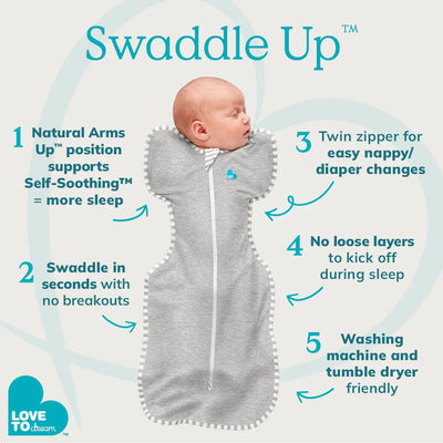 Love To Dream - Stretch Cotton Swaddle UP 1.0 TOG | Dreamer White Swaddles Love To Dream 