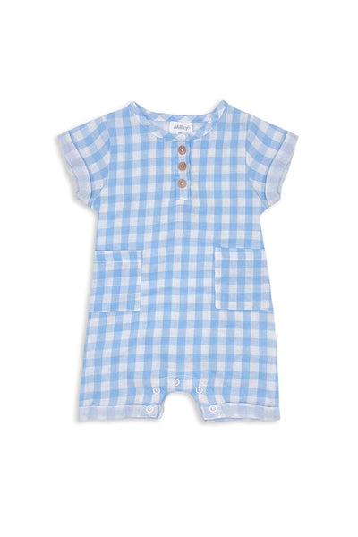 Milky - Blue Check Romper Romper Milky 