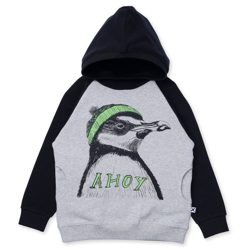 Minti Ahoy Penguin Furry Hood - Grey Marle/Black