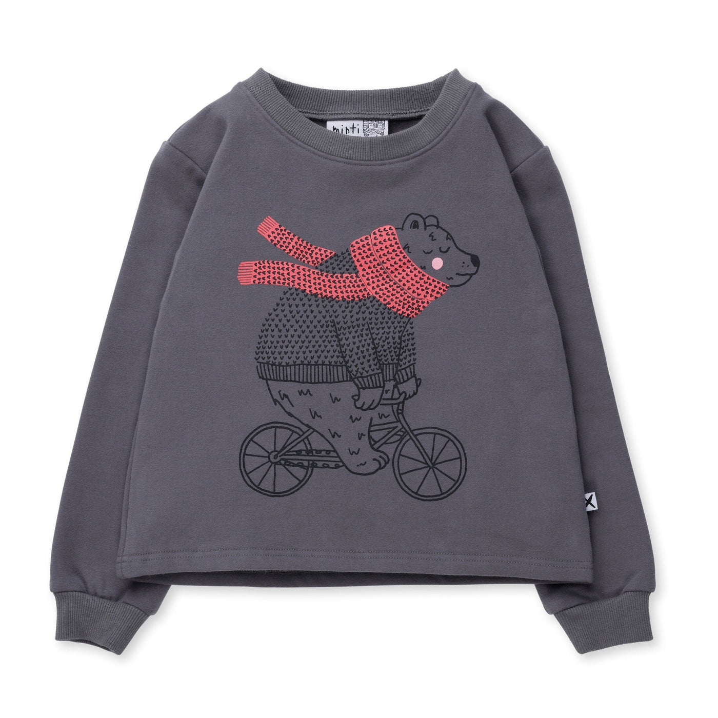 Minti Biking Bear Furry Crew - Dark Grey Jumper Minti 