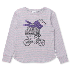 Minti Biking Bear Tee - Grey/Ballet Stripe