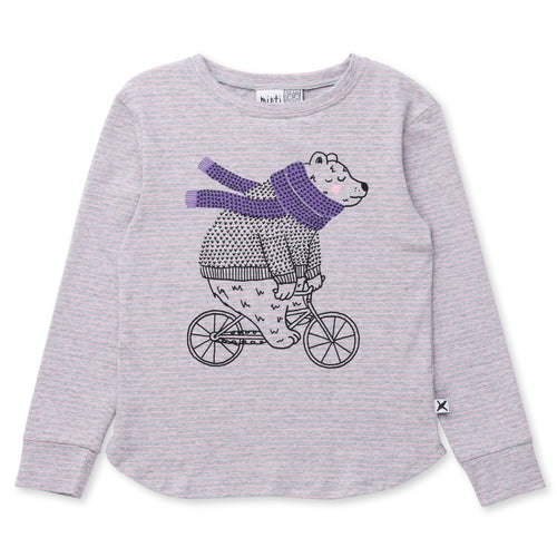 Minti Biking Bear Tee - Grey/Ballet Stripe