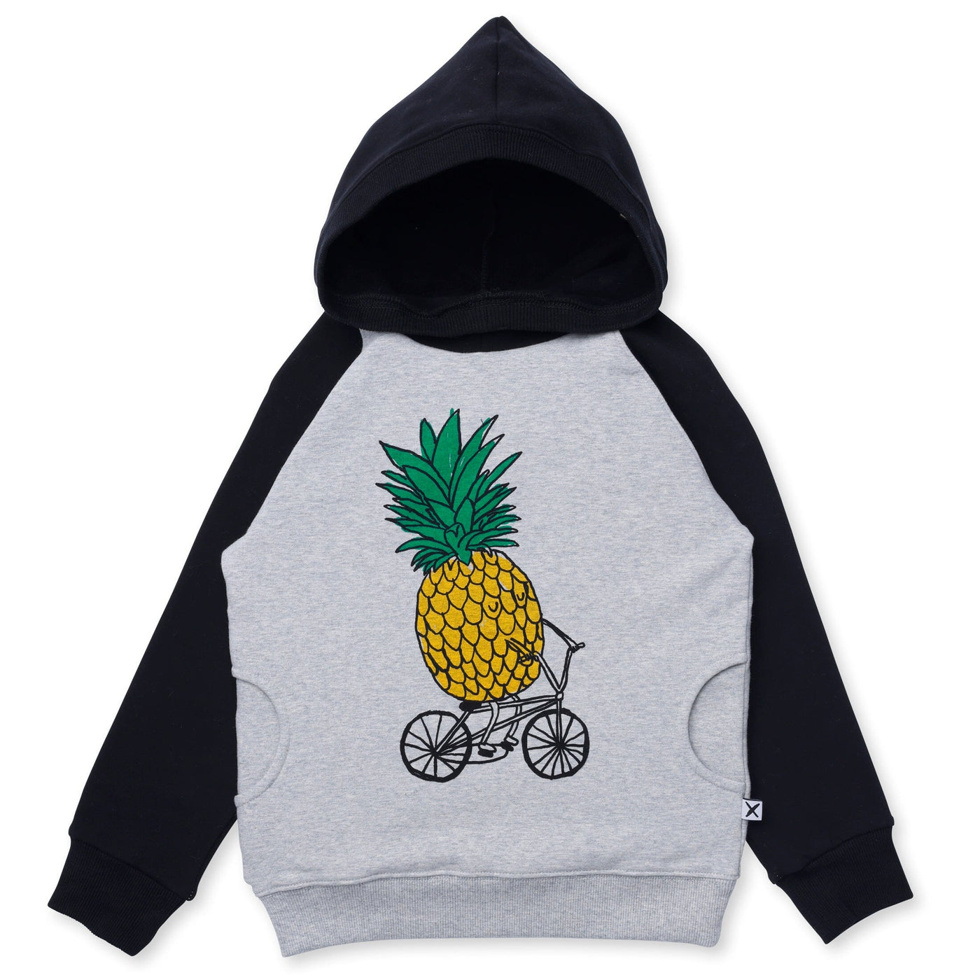 Minti Biking Pineapple Furry Hood - Grey Marle/Black Hoodie Minti 